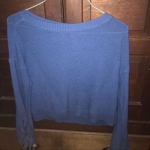 blue long sleeve knit sweater
